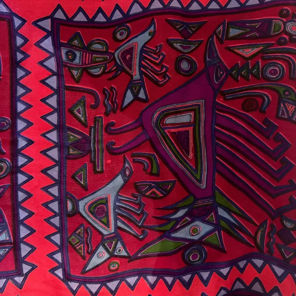 RAGA NY !00% Woven Silk Scarf Wrap Shawl Native Art Southwest Boho Lagenlook